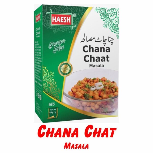Haesh Chana Chat Masala 50g Box – A tangy and spicy blend of spices, perfect for seasoning chickpea chaat and other savory snacks.