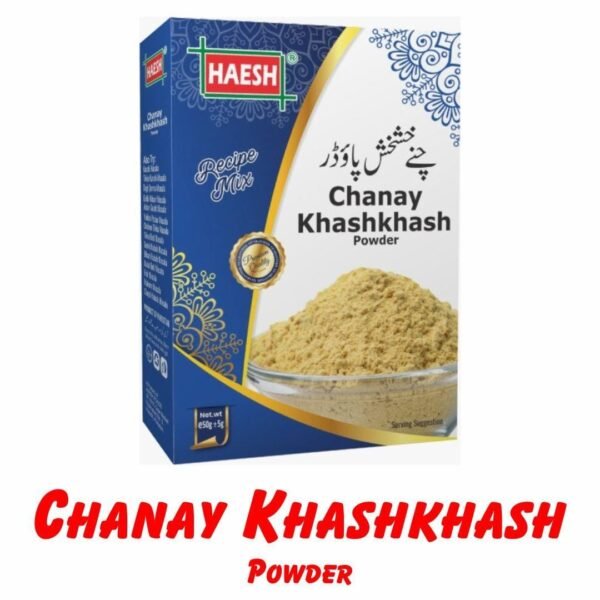 Haesh Chaney Khashkhash Powder 50g Box – A unique blend of spices with poppy seed powder, perfect for adding richness and flavor to your chickpea-based dishes.