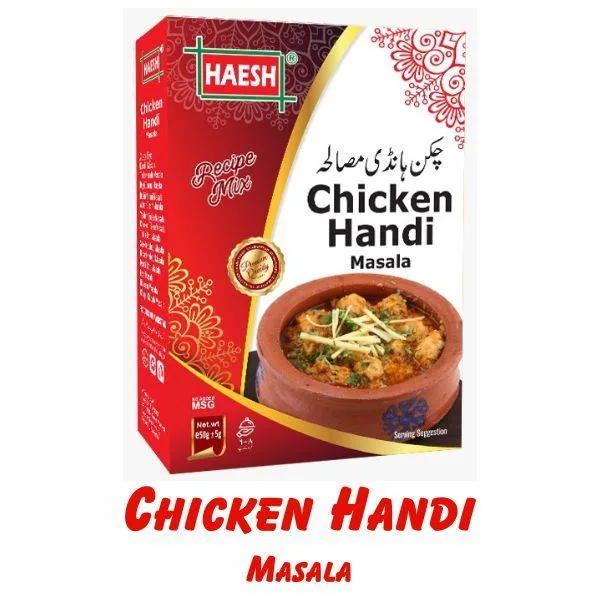 Haesh Chicken Handi Masala 50g Pack – A perfect blend of spices to create a rich and aromatic chicken handi, bringing authentic flavors to your meal.