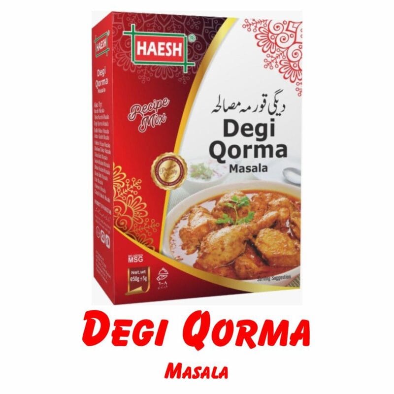 Haesh Degi Qorma Masala 50g Box – A rich blend of spices, ideal for preparing flavorful and aromatic degi qorma with a traditional touch.