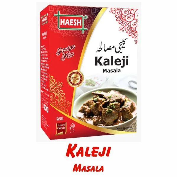Haesh Kaleji Masala 50g Box – A rich and aromatic spice mix specially crafted to enhance the flavor of liver (kaleji) dishes.