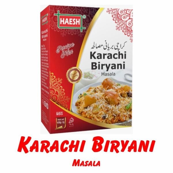 Haesh Karachi Biryani Masala 50g Box – A rich, aromatic spice mix designed to enhance the flavor of your biryani with a perfect blend of traditional spices.