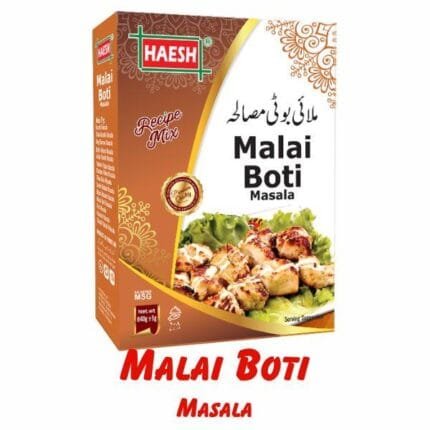 Haesh Malai Boti Masala 40g Box – A rich spice blend for creating creamy, flavorful malai boti, adding a smooth and aromatic taste to your chicken dishes.