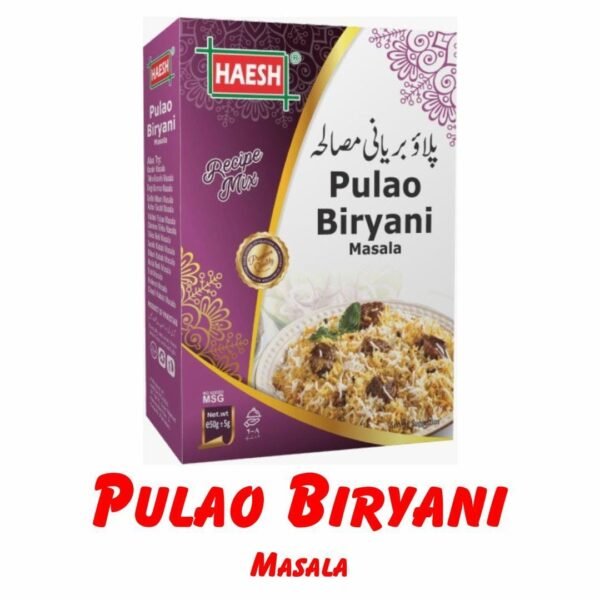 Haesh Pulao Biryani Masala 50g Box – A perfect blend of spices for making flavorful pulao or biryani, bringing a rich and aromatic taste to your rice dishes.