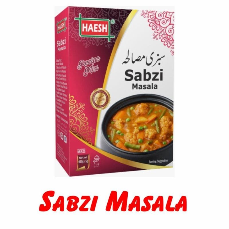 Haesh Sabzi Masala 50g Pack – A flavorful spice mix designed to enhance the taste of vegetable dishes, adding a rich and aromatic flavor to your sabzis.