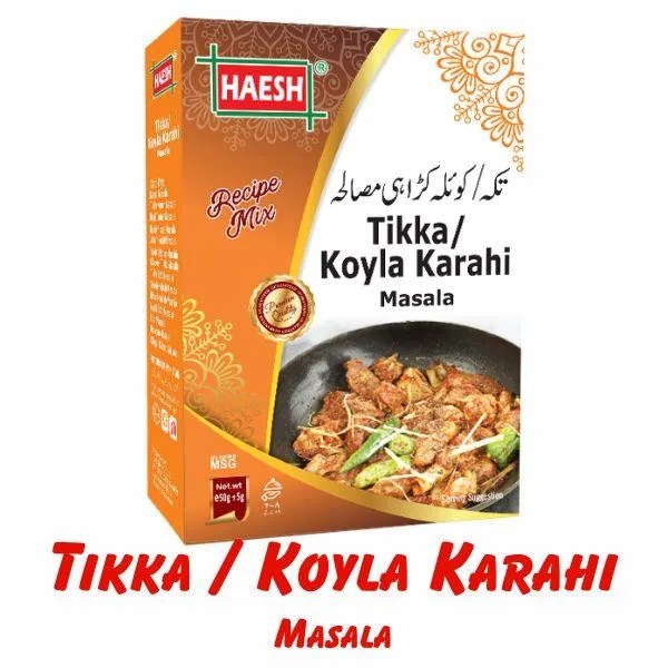 Haesh Tikka / Koyla Karahi Masala 50g Box – A robust blend of spices designed to give your tikka and koyla karahi dishes an authentic smoky flavor.