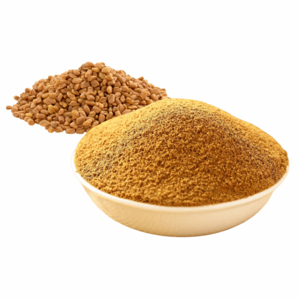 Methi Dana Powder 100g – Ground fenugreek seeds powder, known for its slightly bitter taste and numerous health benefits, commonly used in traditional medicine and culinary applications.