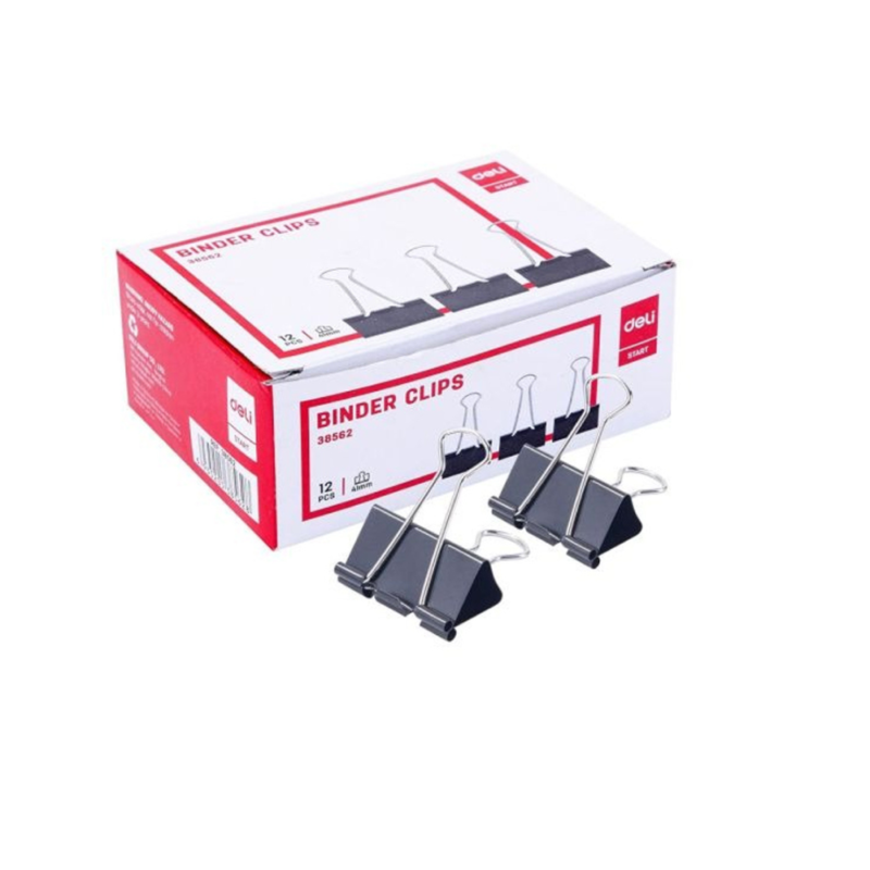 Deli E38565 black 19 mm binder clips box of 12